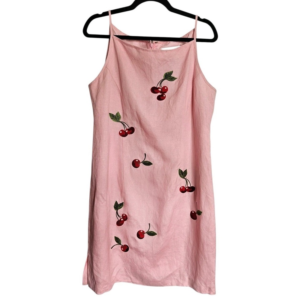 Jessica Howard Pink Cherry Linen Blend Dress Y2K Spaghetti Strap Coquette Summer